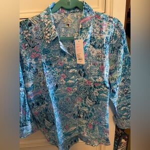 Lilly Pulitzer Blue and White Patterned Shirt